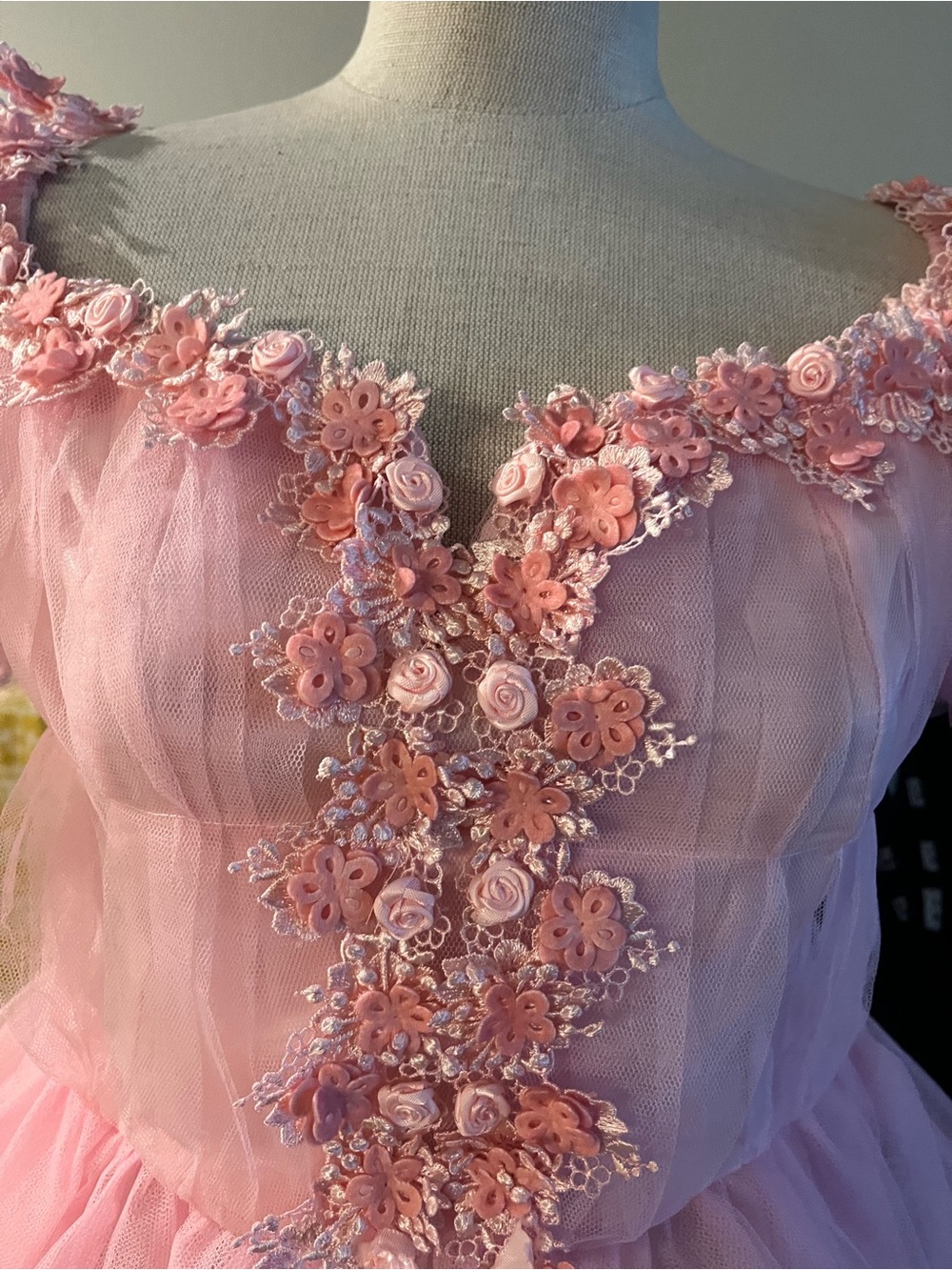 SUGAR THRILLZ 🎀Pink Tulle 🎀Floral Puff Sleeve Party Dress size M 🎀NWT - Picture 3 of 10
